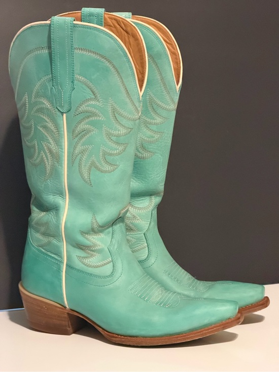 Tecovas Shoes - Tecovas The Annie Turquoise Western Leather Heeled Boots